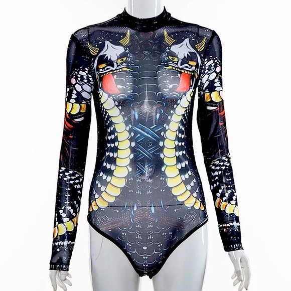 HP!✨Black demons mesh long sleeve bodysuit - Picture 4 of 13